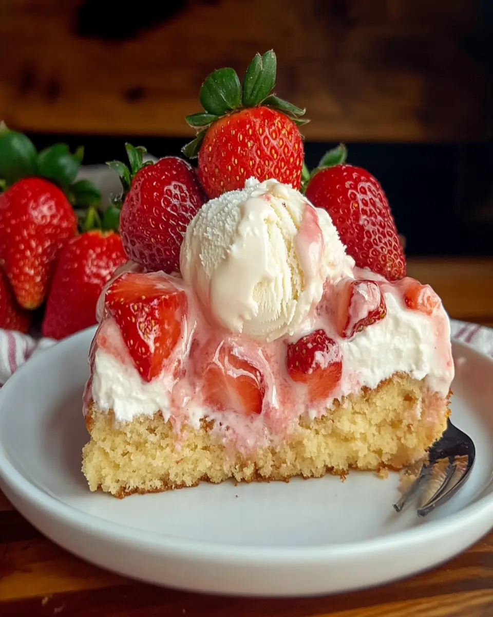 Easy Strawberry Tres Leches Poke Cake (With Strawberry Ice Cream!) First Image First Image