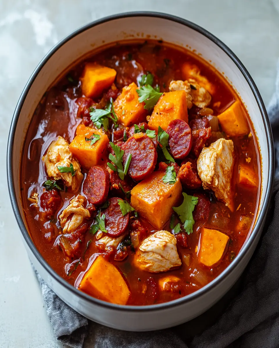 Slow Cooker Chicken Chorizo Sweet Potato Stew First Image First Image