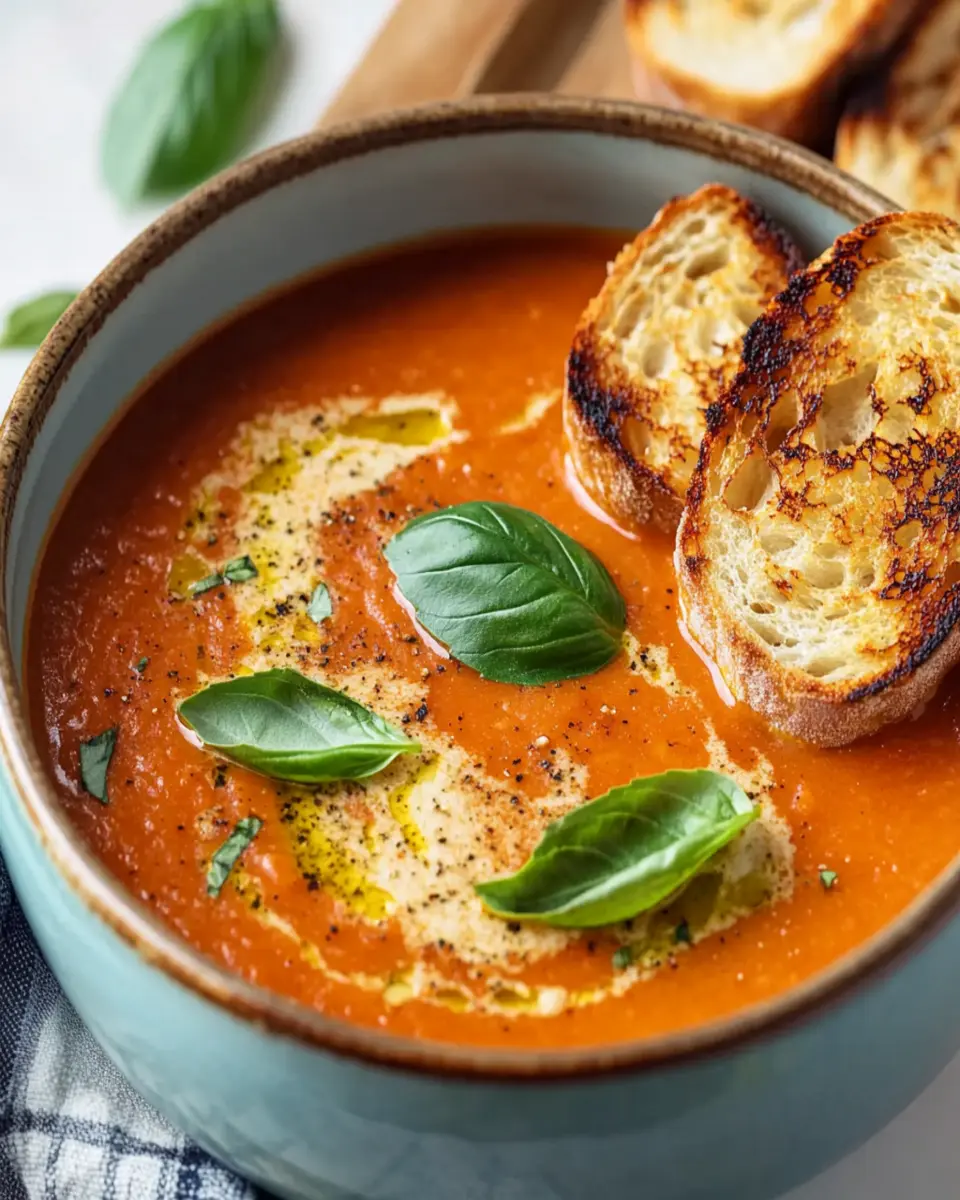 Roasted Tomato Soup with Crispy Gruyère Toasts First Image First Image